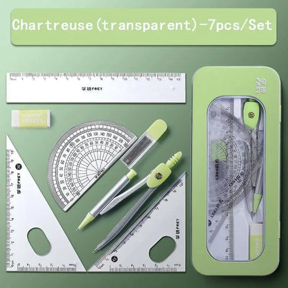Compass & Ruler Set, Measuring Instrument, 7 Counts/set Including Compass & Measuring Ruler& Eraser & Lead, School Supplies for Students, Office Supplies