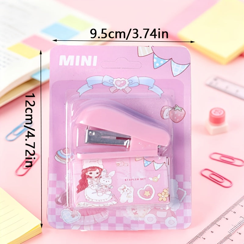 [2pcs Cartoon Mini Stapler Set] 2pcs Cartoon Mini Stapler Set, Portable Mini Stapler Set, Small Office Stapler