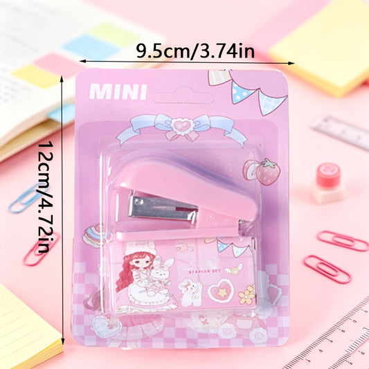 [2pcs Cartoon Mini Stapler Set] 2pcs Cartoon Mini Stapler Set, Portable Mini Stapler Set, Small Office Stapler
