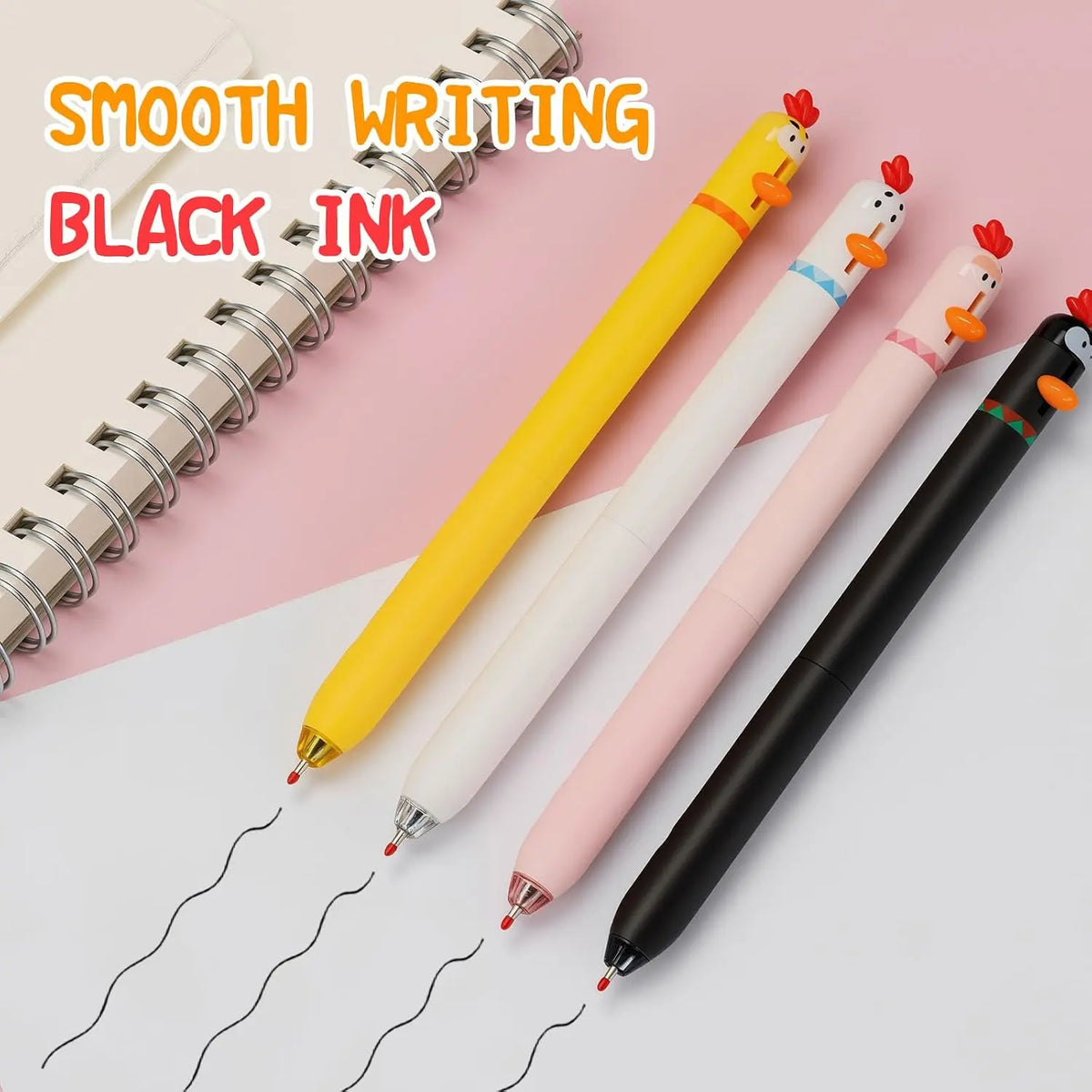 12 count Funny Chicken Retractable Gel Pens Cute Novelty Pens with Beak Click, 0.5mm Fine Point Black Ink, Cartoon Writing Pens for Students, Office, School, Gifts (Chicken, 12)
