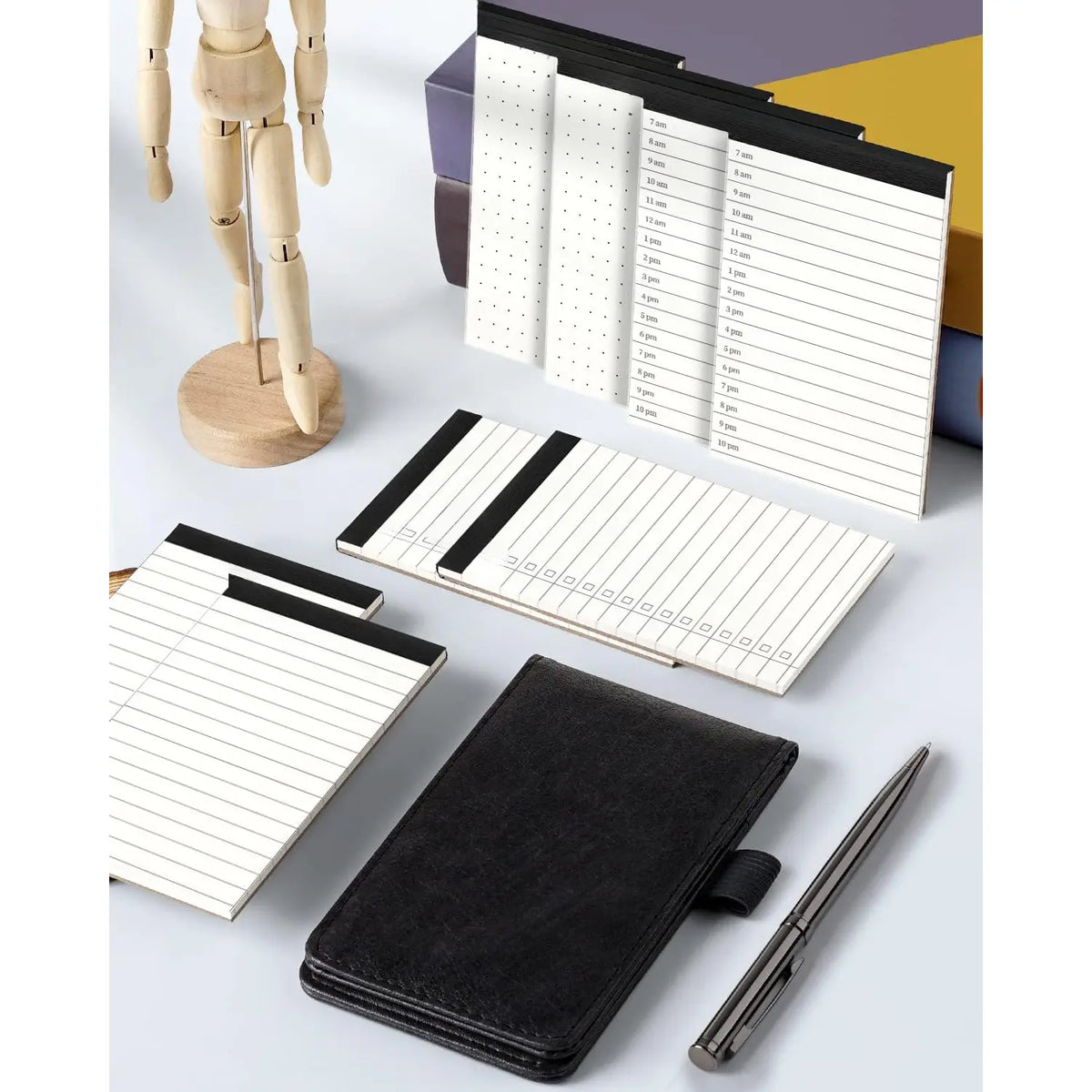 10 count Notepad Holder Set Pocket Notebook - Included Mini Pocket Notepad Holder Set with 8 Memo Book Refills and Metal Pen for Meetings, Daily Records, and Notes 3 x 5 Inch (Brown)