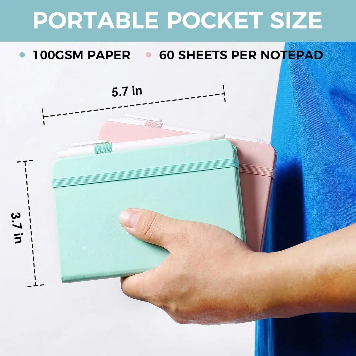 3 Pack Pocket Notebook Journals, A6 Hardcover Notepads, Pen Holder | College Ruled Pages, 5.7 x 3.7 In, Blue  Green, for Women, Office, School, Work, Travel, Bags, Notes, Lists, Meetings