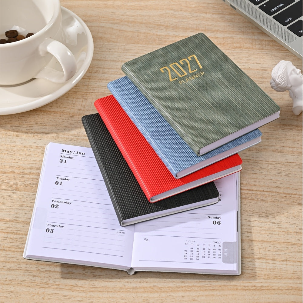 1 A7-sized 2027 English Planner, 64-sheet 128-page Slim Weekly Notebook, 365-day Daily Planner Calendar, A7 Mini Portable Pocket Daily Planner, PU Leather Small Notebook
