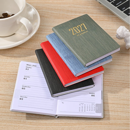 1 A7-sized 2027 English Planner, 64-sheet 128-page Slim Weekly Notebook, 365-day Daily Planner Calendar, A7 Mini Portable Pocket Daily Planner, PU Leather Small Notebook