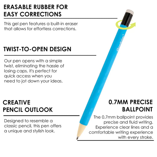 Grabie Medium Point Erasable Gel Pen Set - 0.7mm Medium Point Assorted Colored Pens & Refills, Office Accessories, Stuff for School, Integrated Eraser, Color Restorable, Palette Compatible, Doodle Tool, Class Reward Gift