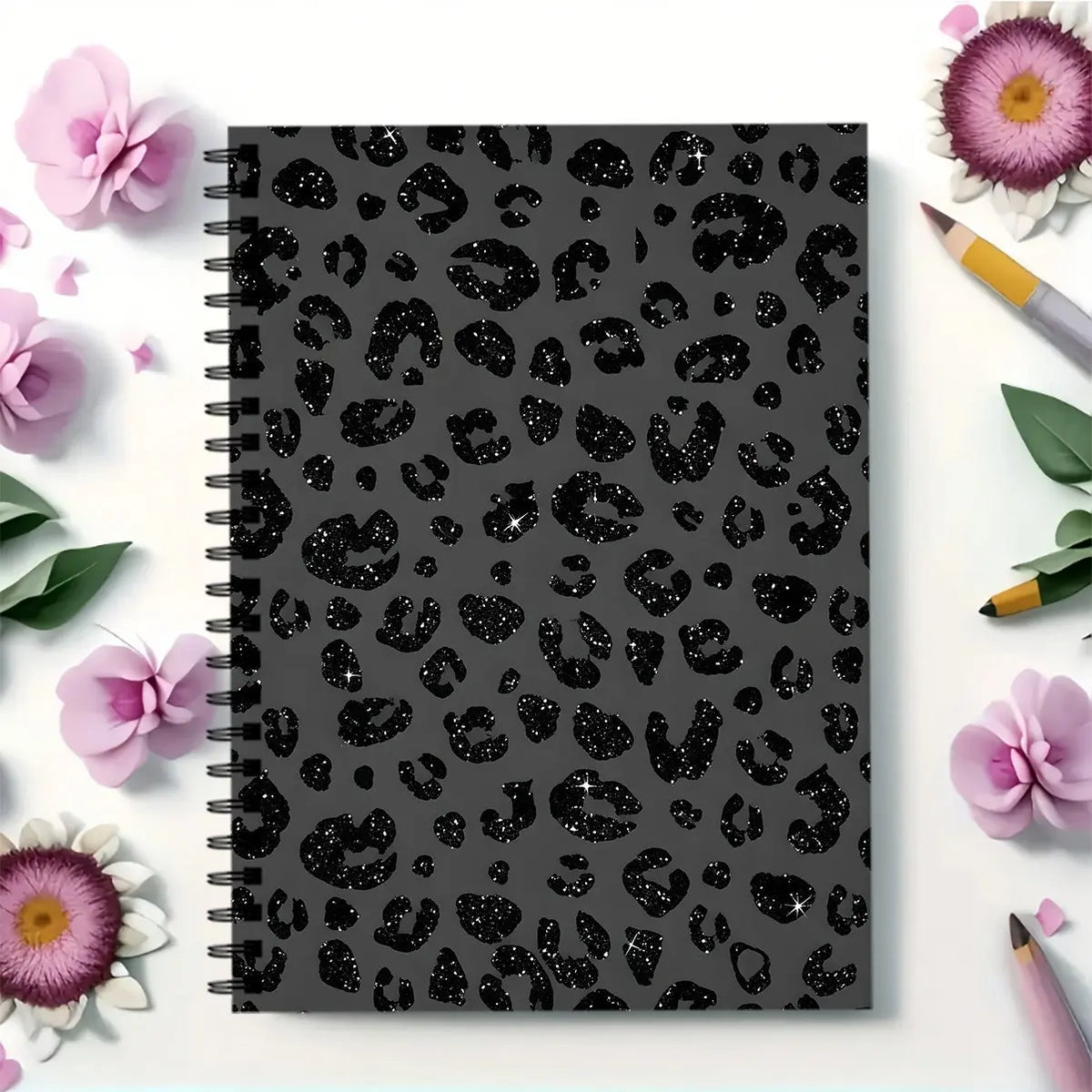 Gold Leopard Print Spiral Notebook, Dual Spiral Binding, 60 Pages Lined Blank, Ideal for Daily Inspiration, Planning, Study Notes, Spiral Bound Notebook