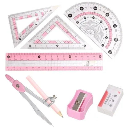 8 Piece Geometry Compass Set with Metal Compass, Rulers, Protractor, Set Squares, Eraser, Sharpener and Metal Storage Box for School & Math