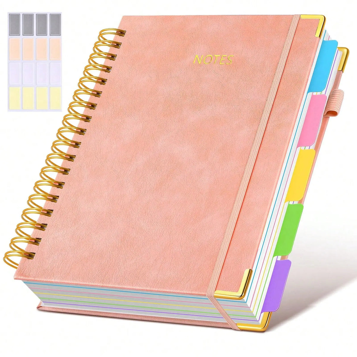 Leather Bound Journal - 8"x10" B5 Leather Hardcover Spiral School Notebook, 300 College-Ruled Paper Pages, Removable Divider Tabs, 5-Subject, Expandable Back Pocket, for School Work, Office Accessories