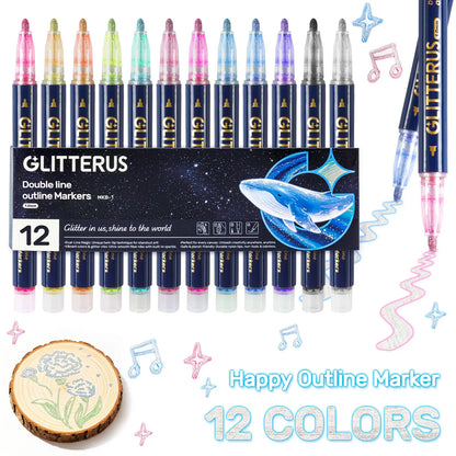 Glitterus Glitter Outline Shimmer Markers & Metallic Gel Pens - Fine Rollerball Tip, Cute Floral Patterns, Shimmering Bright Bold Office Art Supplies, Easy to Use, Back to School Shopping, TikTok Shop Back to School, Teenage Girls Sohochic Gifts