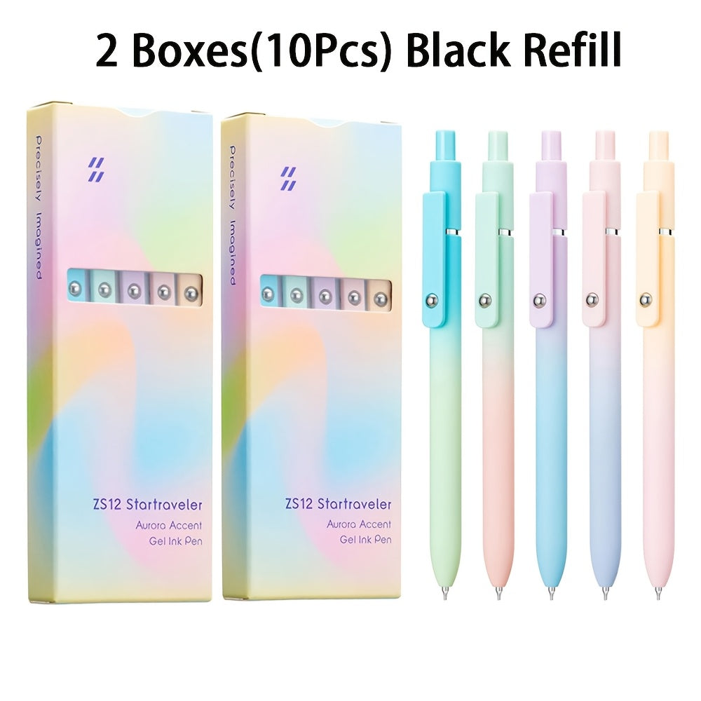 Aurora Gradient Retractable Gel Pens for Writing, 0.5mm Black Ink Quick Dry Gel Pens, Luxury Business Office Gift, Back to School, Valentine's Day Wedding Party Gift Stationery Supplies