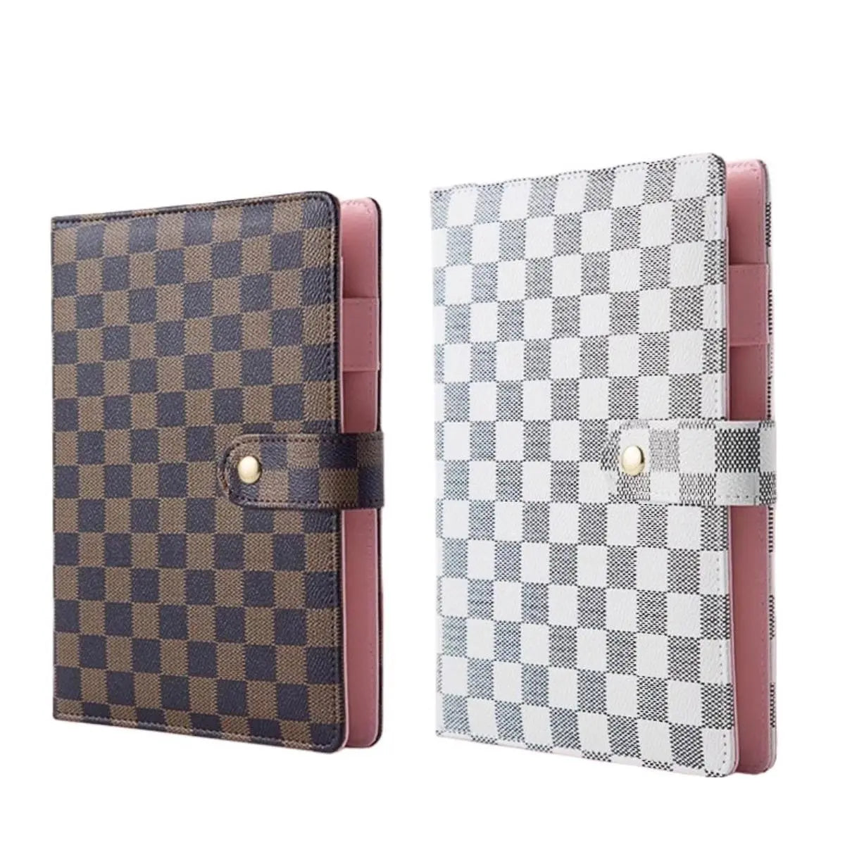 A5 Grid Brown Faux Leather Modern Plaid Study Notebook, Detachable Refillable Inner Pages, Multi-Functional Storage Organizer, Ideal for Work Task Management