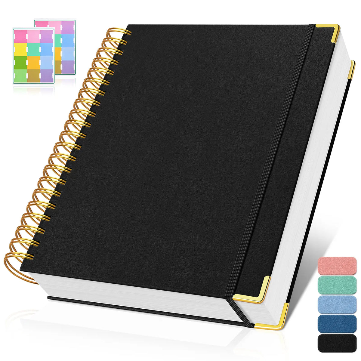 OMEYA Premium Leather Hardcover Notes Notebook, A4/A5 Stationery Supplies with Index Tabs, 300 Numbered 100GSM No-Bleed Thick Lined Pages, Twin-Wire Lay Flat Journal with Content Pages for Work, Study, College School Supplies, Back To School Haul, Cute Sc