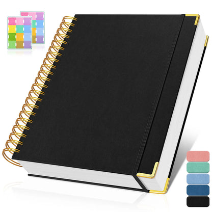 OMEYA Premium Leather Hardcover Notes Notebook, A4/A5 Stationery Supplies with Index Tabs, 300 Numbered 100GSM No-Bleed Thick Lined Pages, Twin-Wire Lay Flat Journal with Content Pages for Work, Study, College School Supplies, Back To School Haul, Cute Sc