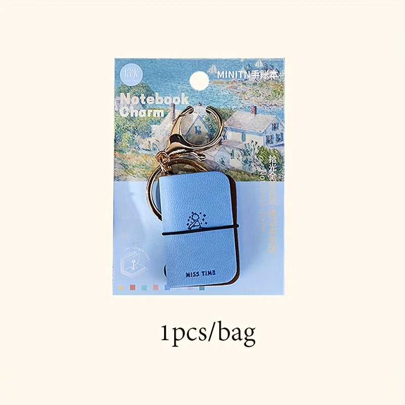 Travel MINI PU Leather Keychain Notebook - Monet-Inspired Impressionist Art Journal, Undated Pages, Compact Portable Planner for Daily Use & Gift (Blue, Grey, Red, Pink, Brown)