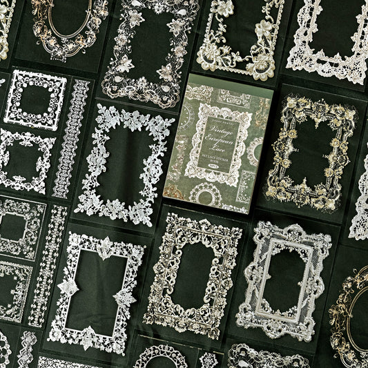 A Notebook with 30 Sheets of Office Stickers, Made of PET Material, Featuring a Lace Museum Series with Lace-Themed Stationery And Decorative Stickers for Various Occasions, Suitable As Gifts for Holidays And Birthdays